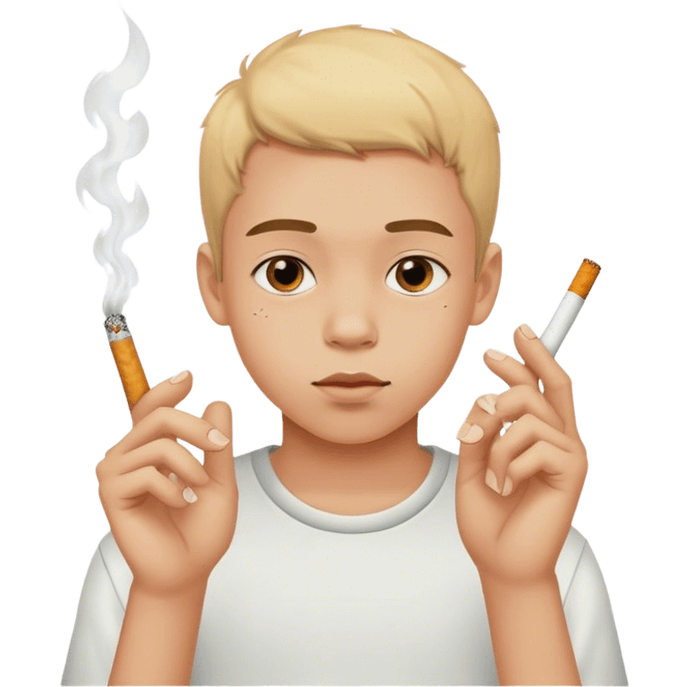 A young boy with cigarettes for fingers emoji