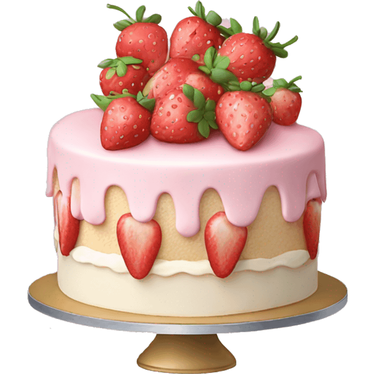 Light Pink strawberries and cream birthday cake  emoji