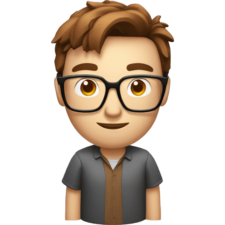 a cartoony cuboid looking nerd guy with brown hair and round glasses in a 3d cube shape emoji