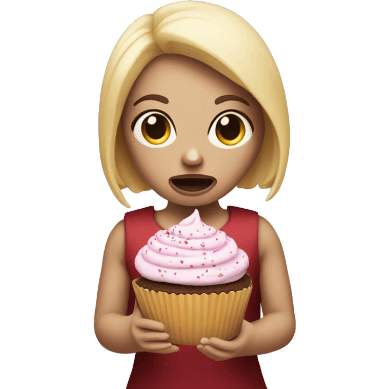 scary doll holding a cupcake emoji