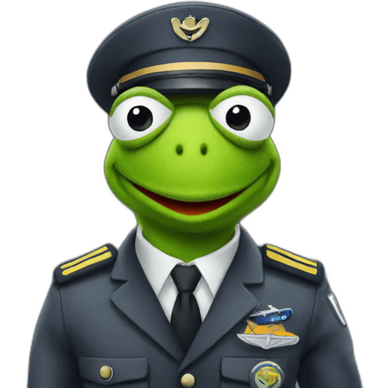 kermit as airline pilot with grey uniform emoji