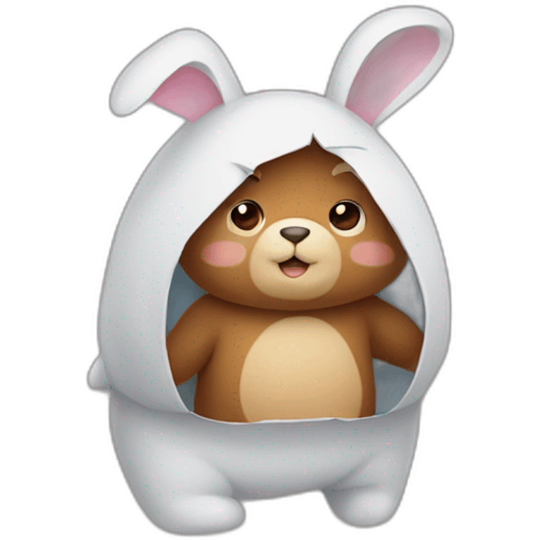 bunny hiding behind a bear emoji