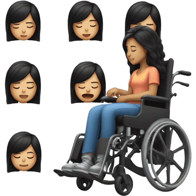 Girl sleeping in wheelchair black hair emoji