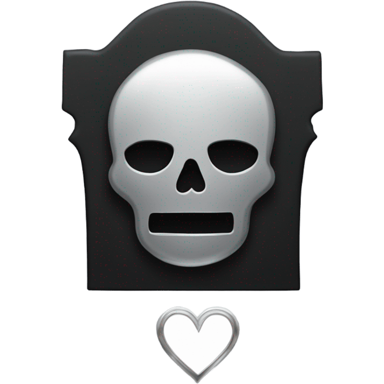 a black tombstone in silver RIP and a silver heart emoji