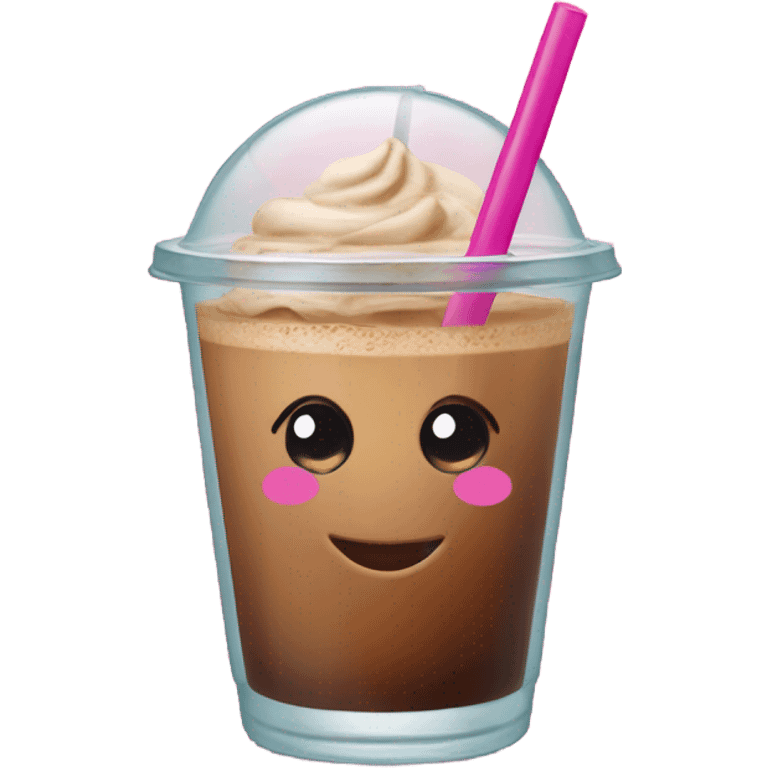 iced coffee with a pink straw and a glass cup emoji