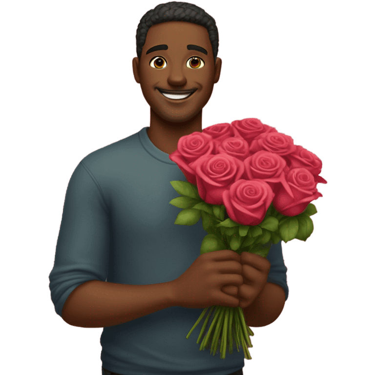 smiling man holding roses emoji