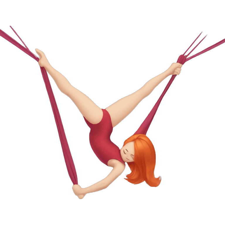 Aerial silks in a split red hair eyes closed emoji