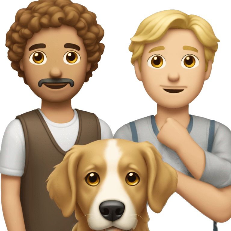 Two white men with brown hair with white golden retriever ￼ emoji