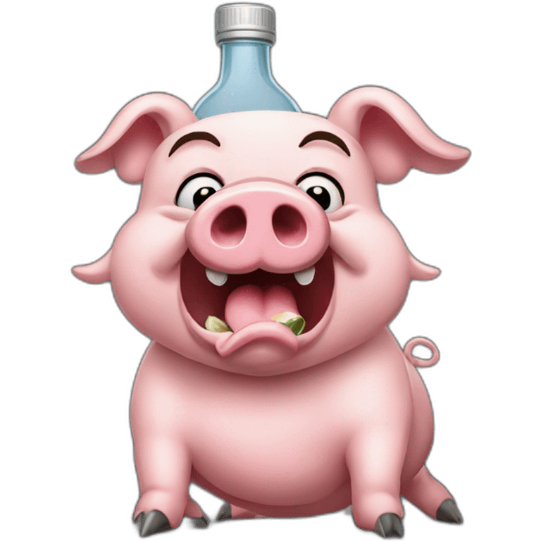 angry pig drinking vodka from bottle. dark background emoji