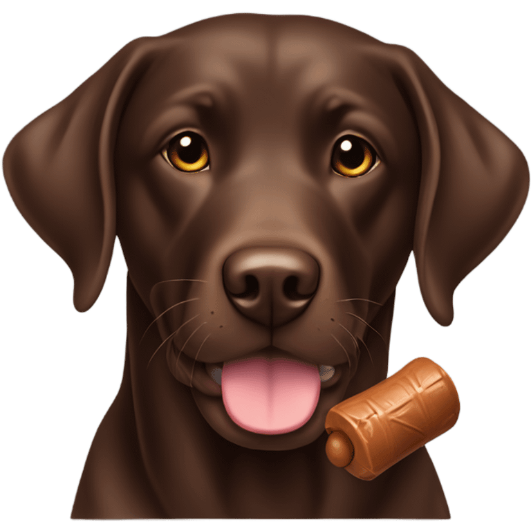 Chocolate lab with a chew toy emoji