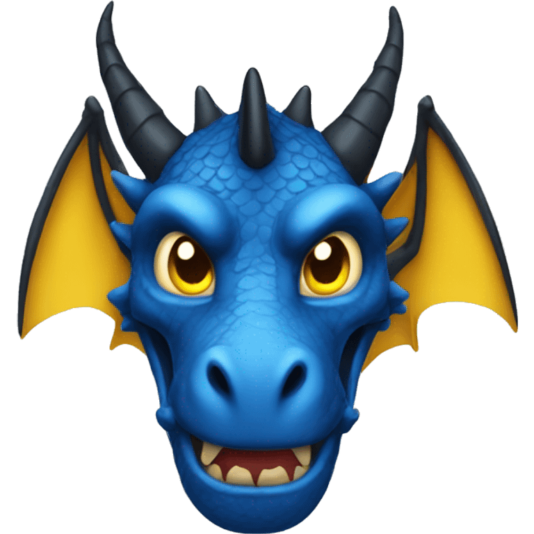 a dark blue dragon with yellow horns and black eyes emoji