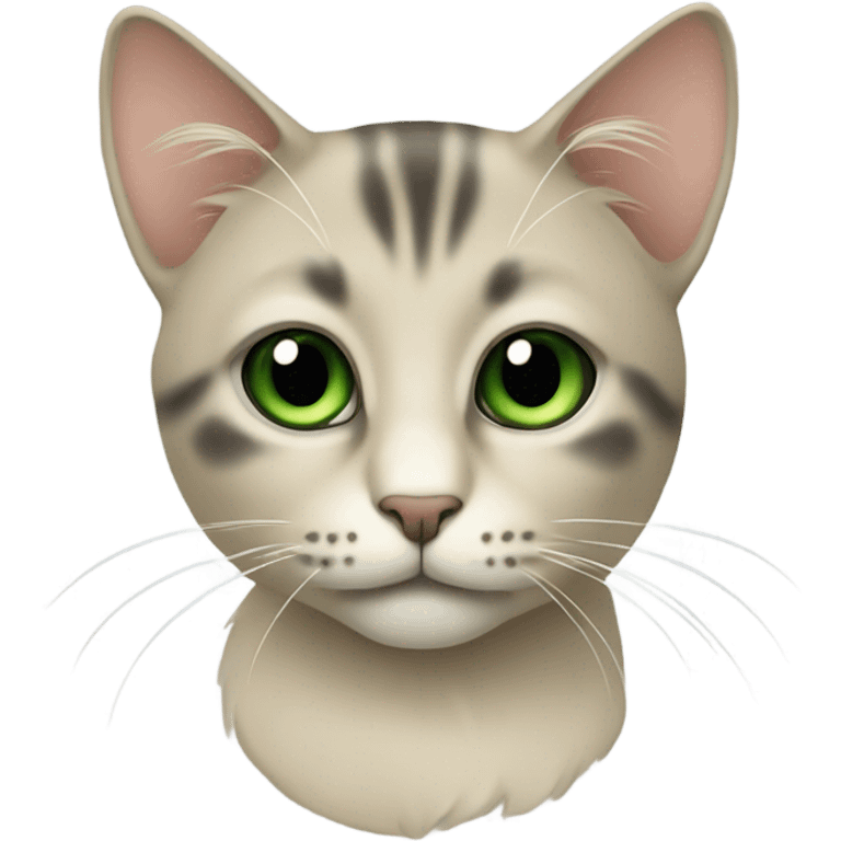 Cat beige and gray, Green ejes emoji