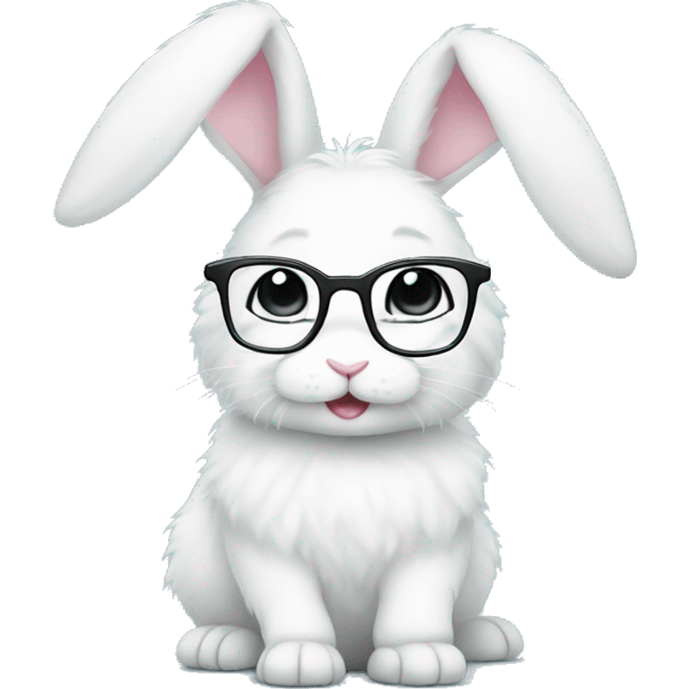 adorable super fluffy white bunny with glasses emoji