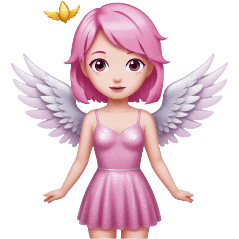 Angel-White Wings-Pink Hair-Pink Glitter Dress emoji