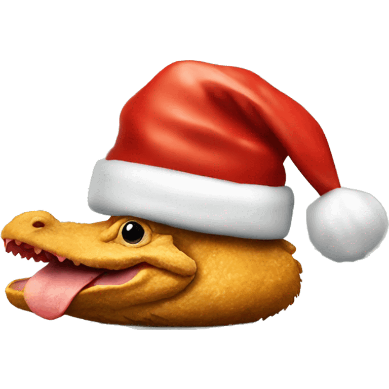 Chicken nugget with Santa hat on a alligator  emoji