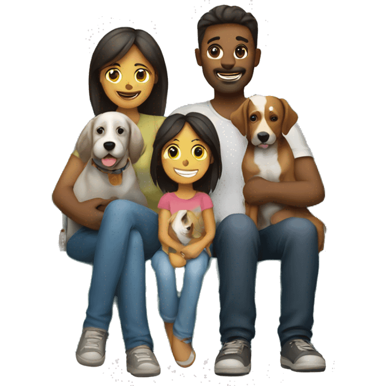 happy family sitting on couch with a dog emoji