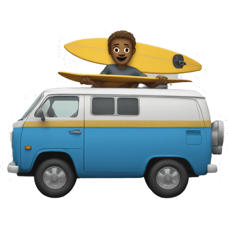 Guy surfing with old van behind him  emoji