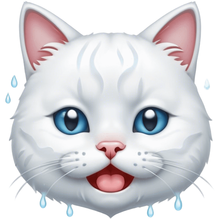 a white cat crying whit paws on her face emoji