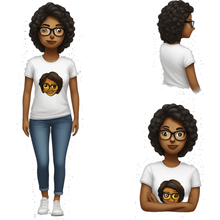 brown girl with glasses an tshirt blac emoji