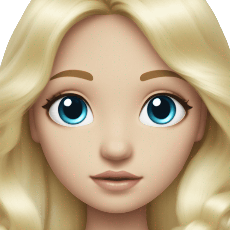 ocean blue doll eyes, blonde glowing silky long hair, girl, feminine, fragile, pink, angelic, in love emoji