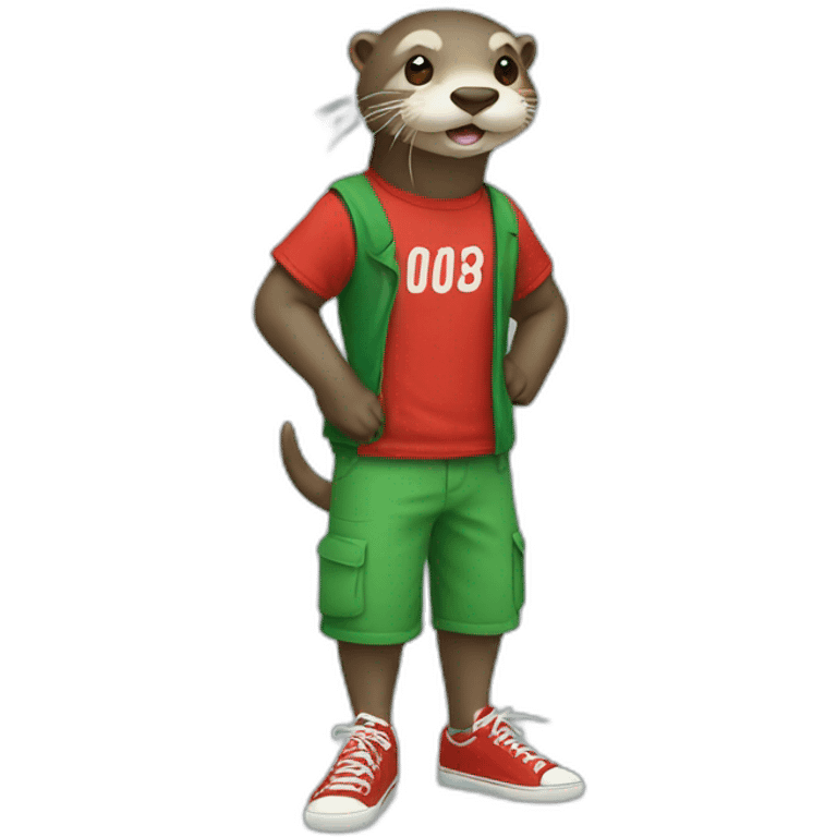 Otter with green tshirt and red&white shoes emoji