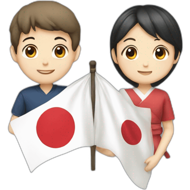 boy and girl holding Japanese flag emoji