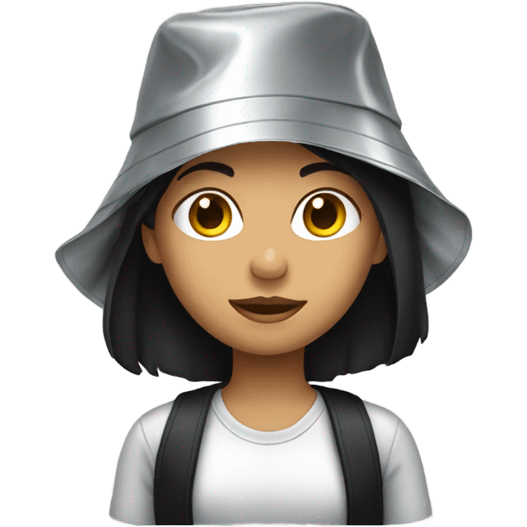 Girl with black hair wearing an aluminum foil hat emoji