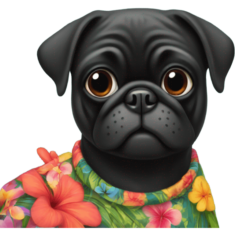 Black pug in a Hawaiian dress emoji