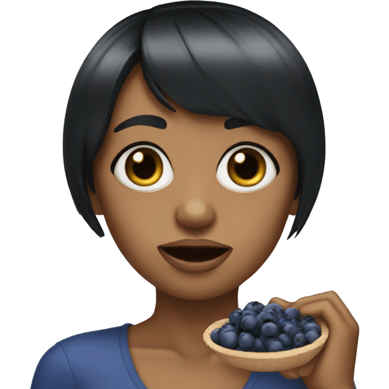 tan girl with short black bangs eating blueberries emoji