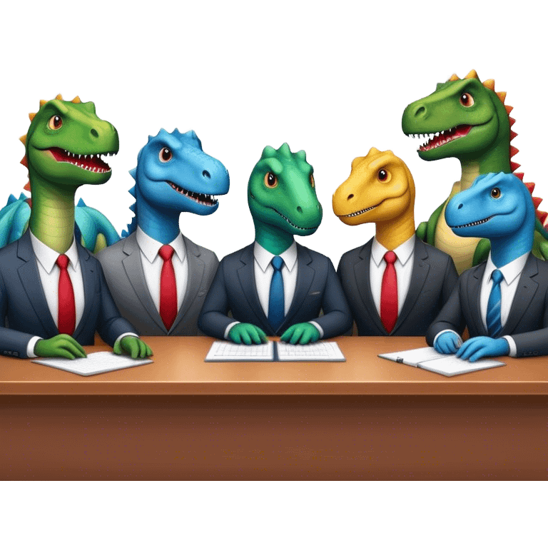 different office dinosaurs in suits sitting along the conference table emoji