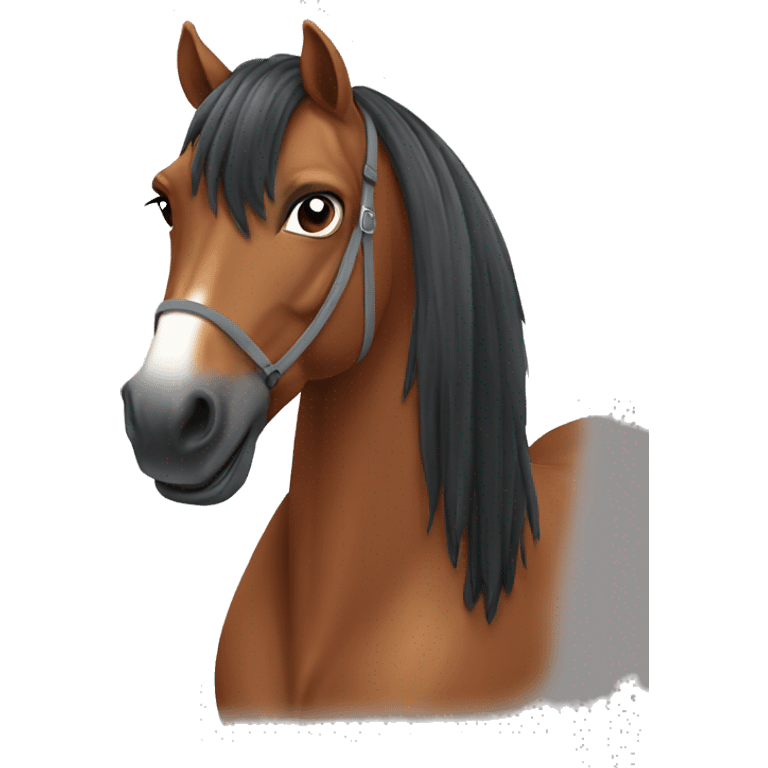 A chestnut horse with black mane wearing a grey t-shirt emoji