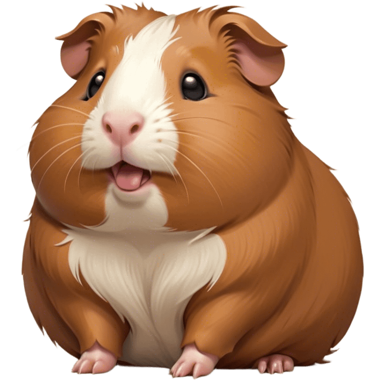 Cinematic Cute Yawning Brown Guinea Pig Portrait Emoji, Head tilted slightly with a dramatic, wide-open yawn, revealing a soft brown coat and tiny, droopy ears, round dark eyes barely open in drowsy contentment, Simplified yet irresistibly adorable features, highly detailed, glowing with a soft, cozy glow, high shine, relaxed yet expressive, stylized with a touch of whimsy, bright and endearing, soft glowing outline, capturing the essence of a sleepy yet affectionate guinea pig, so drowsy it feels like it could stretch out of the screen and curl up for a nap! emoji