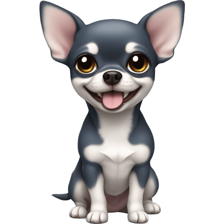 Navy gray smiled Cute mini Chihuahua with a tongue chubby full body should be displayed  emoji