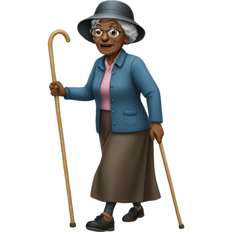 Black old lady walking with a cane emoji