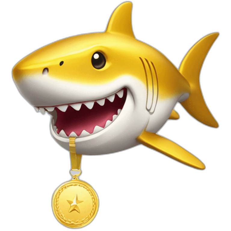 golden shark grinning with a medal emoji