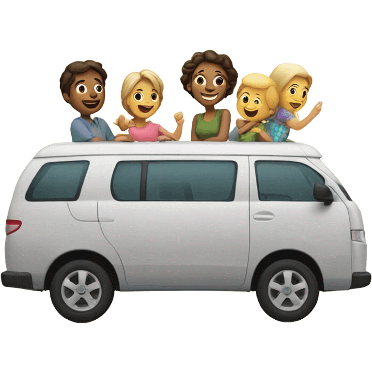 Minivan with mom and three kids emoji