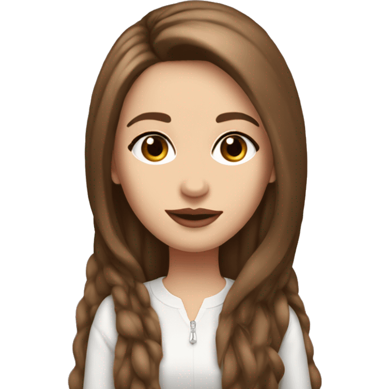 A girl with long brown  hair white skin lip filler brown eyes in a rich people outfit  emoji