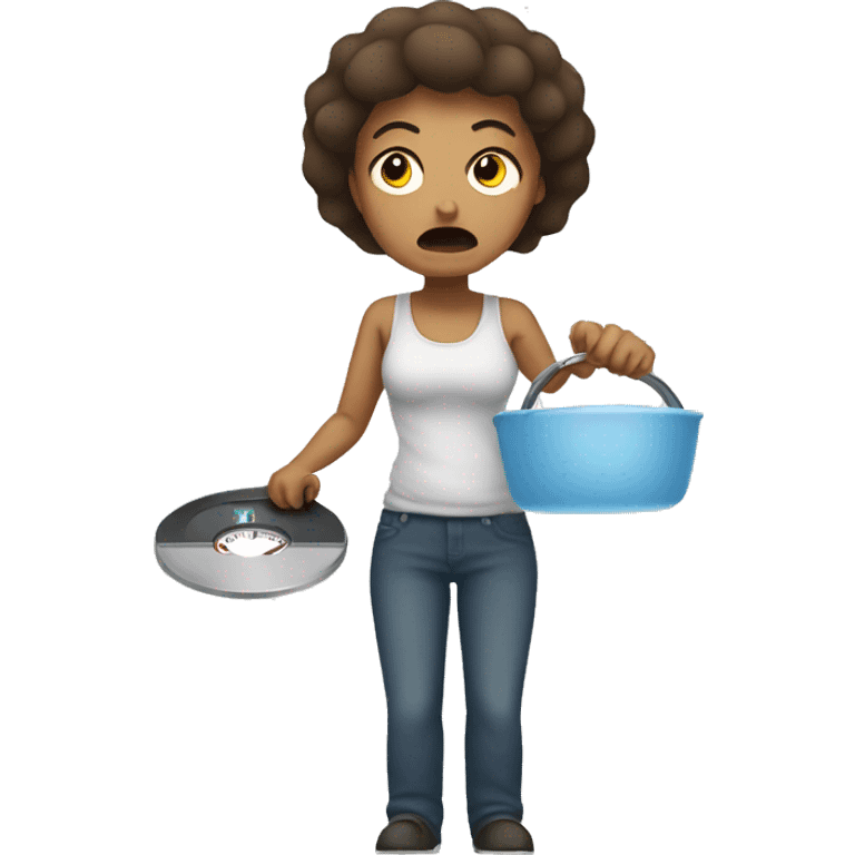 angry woman holding a bathroom scale emoji