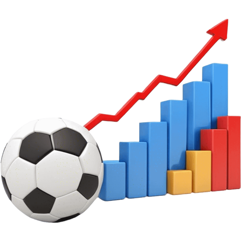 Cinematic realistic 3d growing bar graph next to a soccer ball emoji