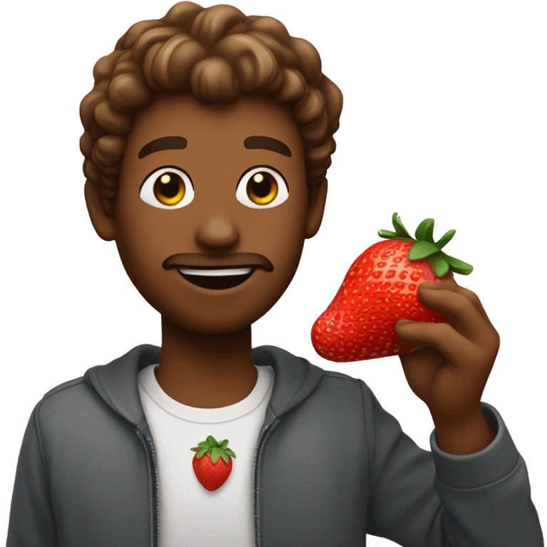 guy eating a strawberry with onion oil emoji