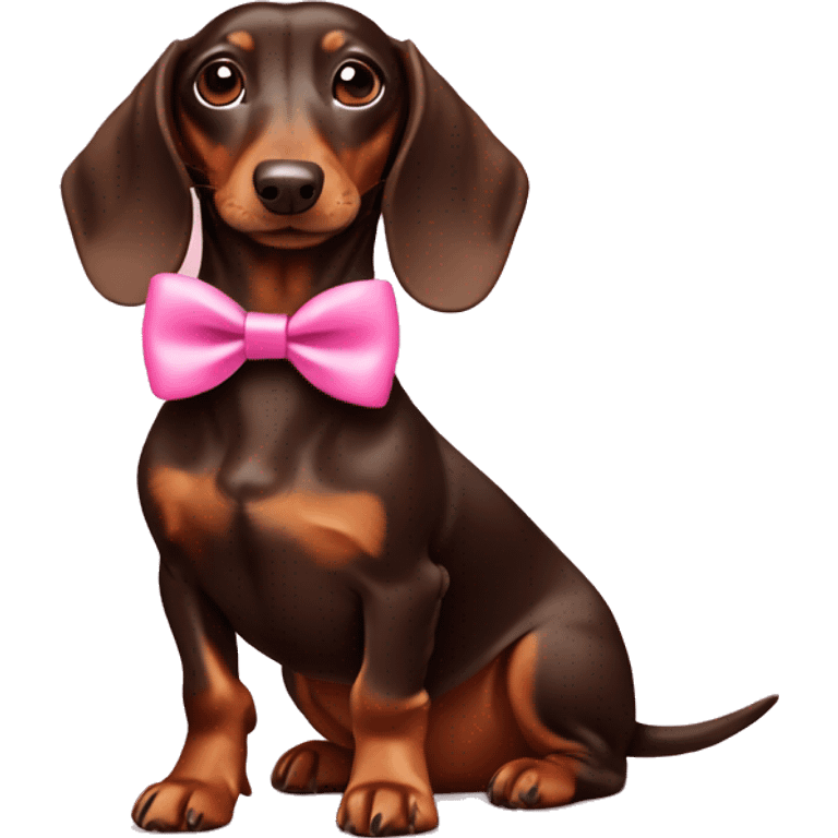 Chocolate and tan dachshund with pink bow   emoji