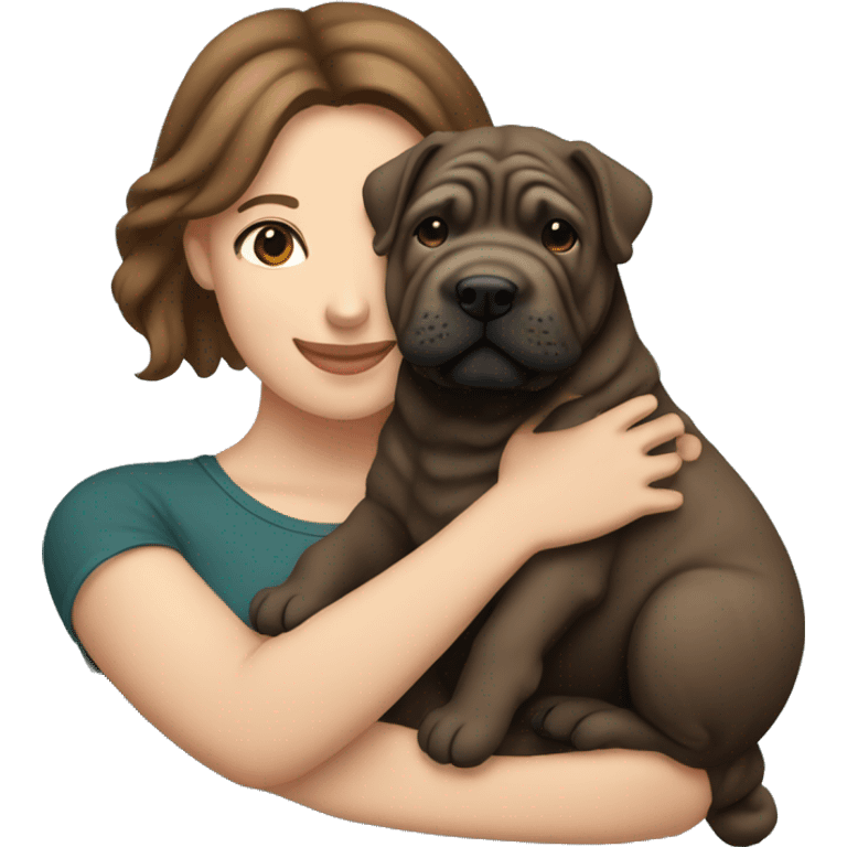 black shar pei being held by female with brown hair emoji