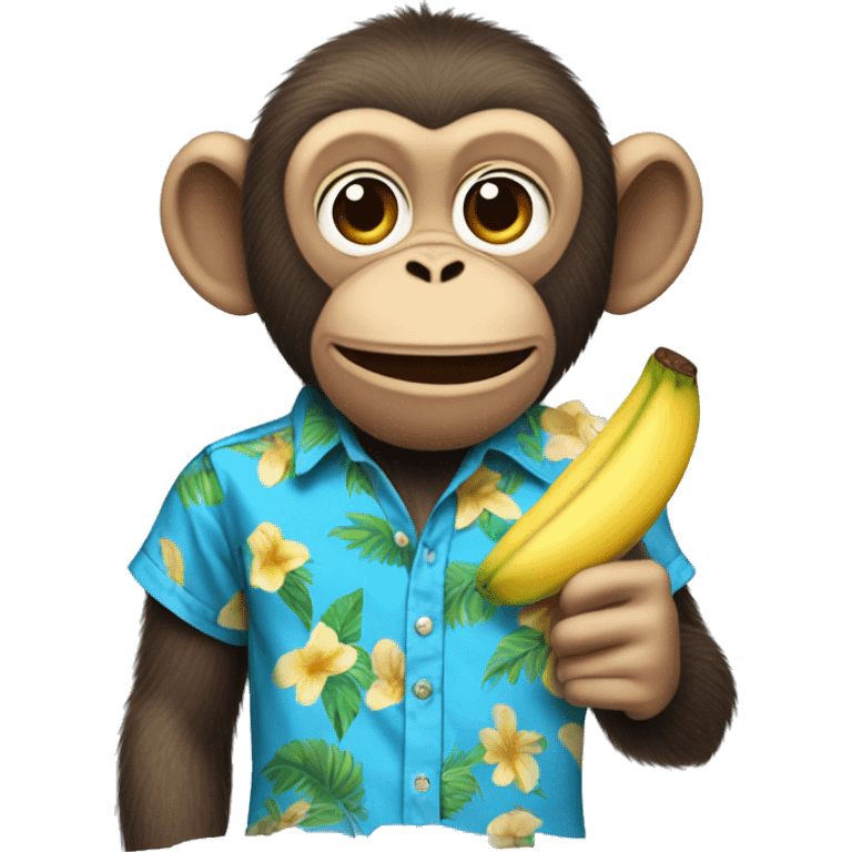 Monkey with a banana peel on head and a blue Hawaiian shirt eating a blue popsicle emoji