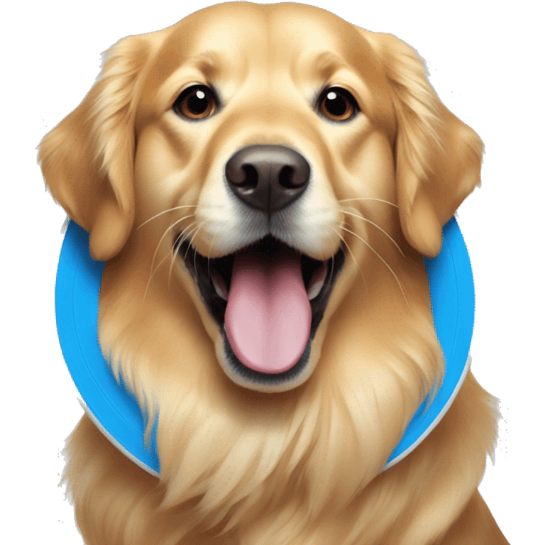 Golden retriever holding big blue frisbee in its mouth emoji