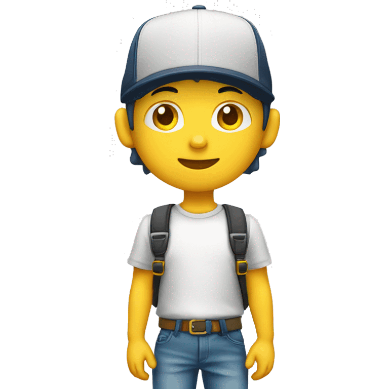 Niño blanco saludando con gorra amarilla emoji