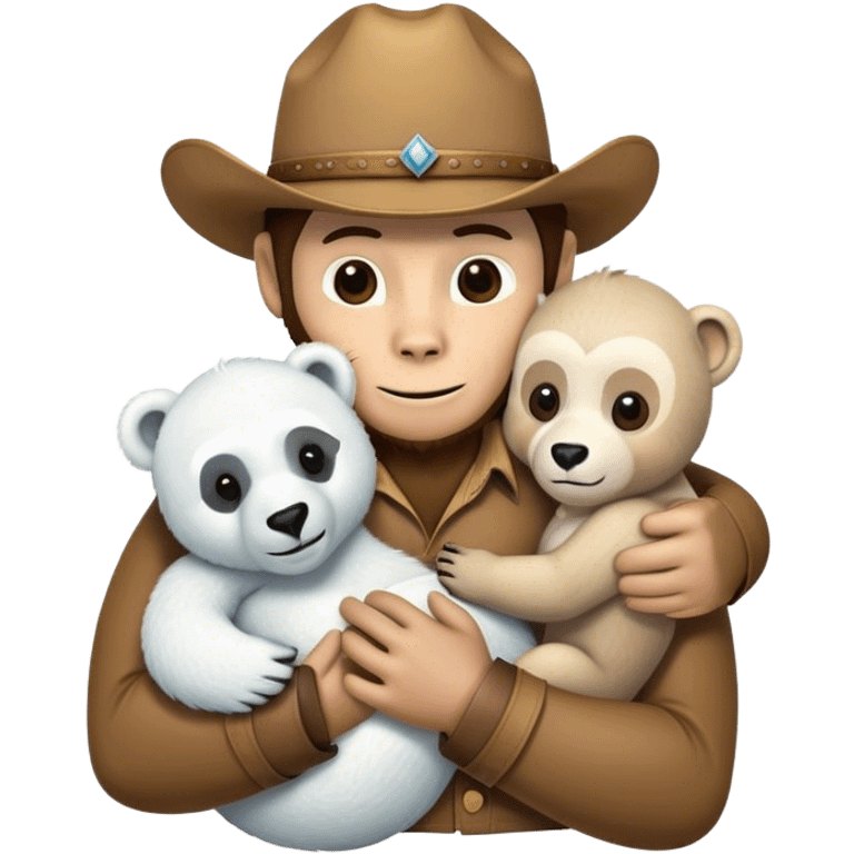 A big monkey, a cowboy, and a polar bear hugging  emoji