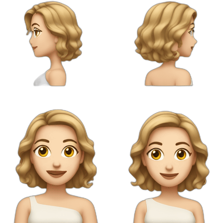 "Generate an avatar of a white woman with shoulder-length wavy hair, wearing an off-shoulder top, and making this gesture 🫶🏻." emoji