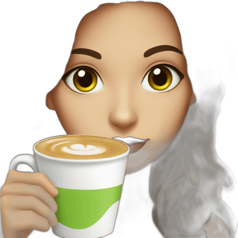 green eyed brunette with latte emoji