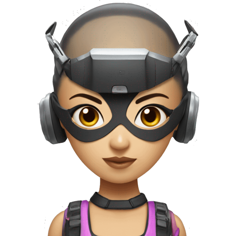 Buzz cut asian girl with buzzcut ninja outfit with drone headset emoji