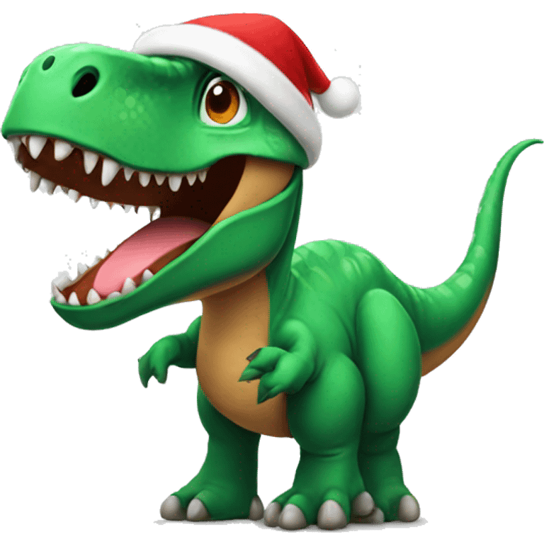 Dinosaur with a Christmas hat emoji